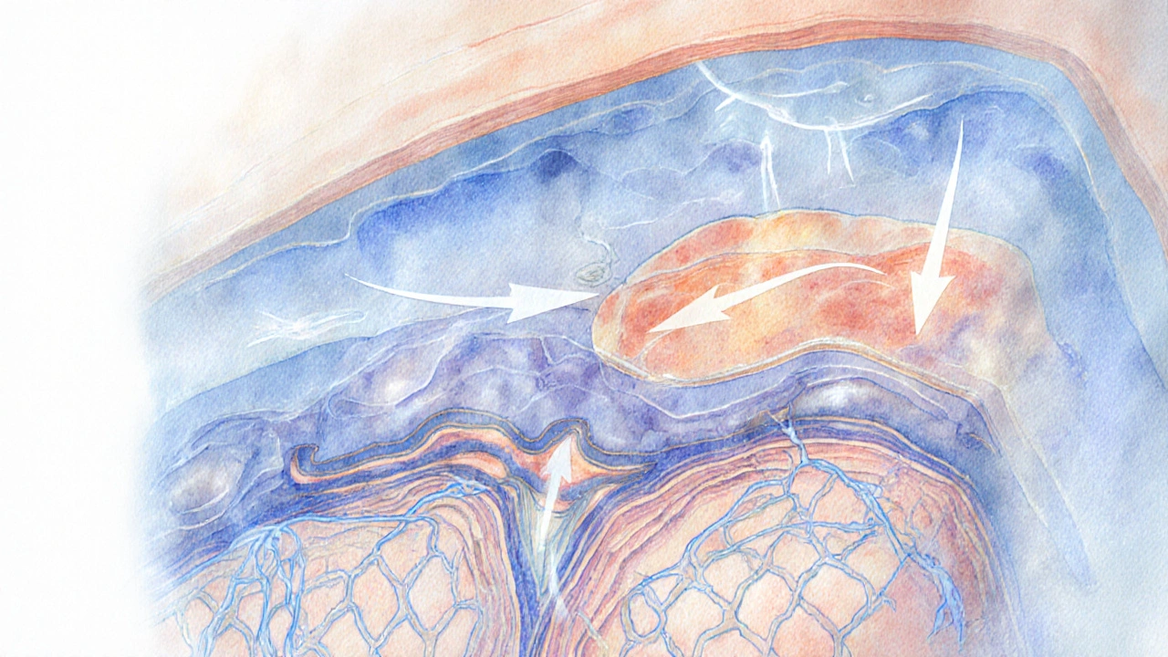 Přehled pod kůží: tukové buňky a pojivová vlákna pod tlakem masáže.