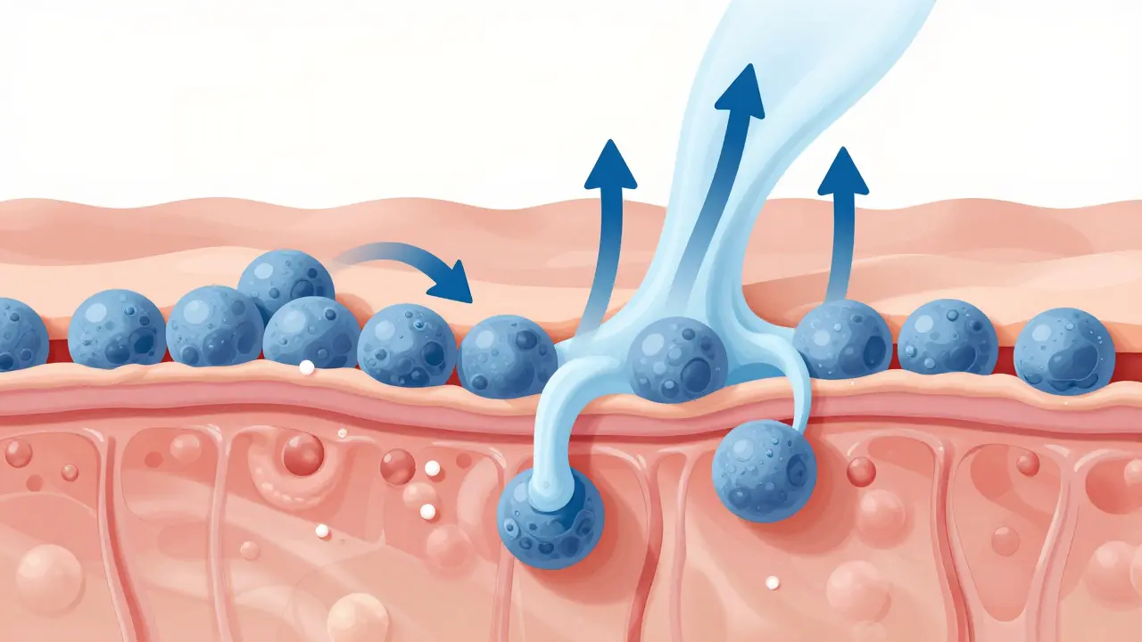 Mikroskopický pohled na strukturu celulitidy a její změnu po masáži.