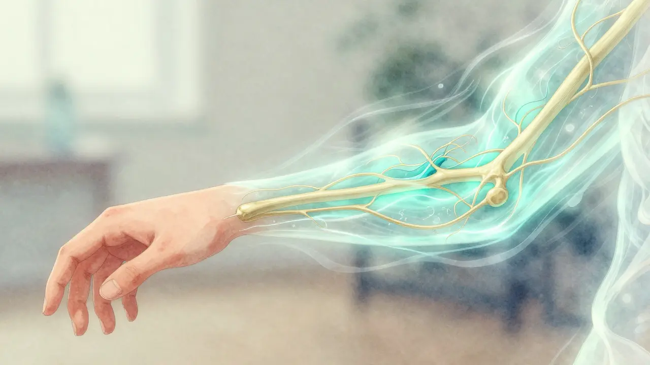 Přehledná ilustrace lymfatických cév, jak přesouvají tekutinu přes blokádu k uzlům.