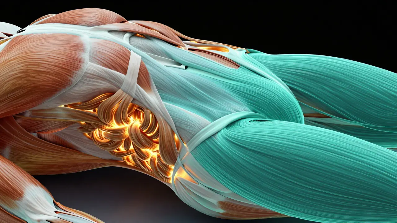 Konceptuální vizualizace uvolňování svalových uzlů a fascií.