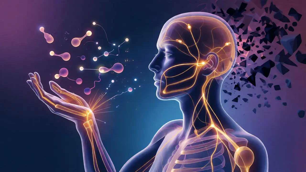 Konceptuální ilustrace toku energie a uvolnění stresu při akupresuře